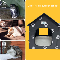 Groothandel Zwarte Oxford Stof Waterdichte Kattenhuis Binnen/Buiten Schuilplaats voor Zwerfkatten Verwijderbaar Kussen Pootpatroon