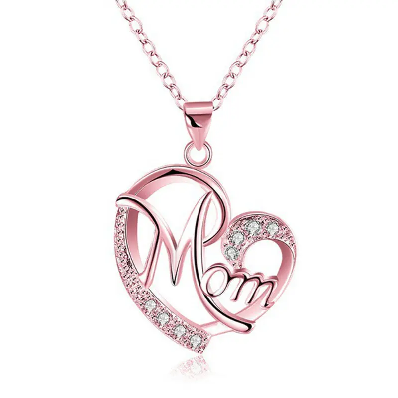 2023 New Design Fashion Jewelry Mom Heart Pendant Necklace Cubic Zircon CZ Pendant Necklace for Mothers Day