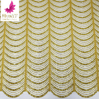 HY2545-4 de haute qualité or robe de mariée paillettes maille dentelle avec perles et paillettes pour tissu de mariée