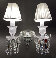 Candelabro de doble luz para pared, lámpara de cristal transparente para sala de estar, con sombras, 2 uds.
