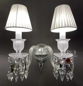 2 double lights candle wall sconce clear crystal Bacarat living room wall glass lamp with shades