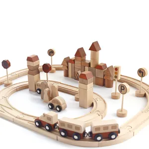HOYE CRAFT Top sale Solid Wood Assembly DIY Building Block Rail Toy Set Wooden Track Train