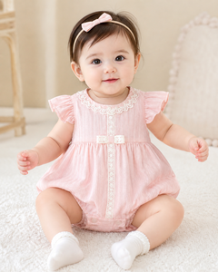 Adorable Lace Trim Ruffle Sleeve Baby Girl Romper with <b>Bubble</b> Silhouette for Daily Wear - Product Image 4