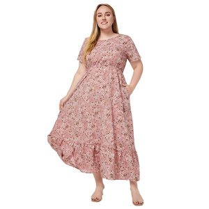 Abito Oversize da <span class=keywords><strong>Donna</strong></span> Personalizzato per <span class=keywords><strong>Taglie</strong></span> <span class=keywords><strong>Forti</strong></span>, Estivo, con Stampa Floreale, Collo Tondo, Maniche Corte e Vita Alta, Vestito Comodo per il Lavoro - Product Image 4