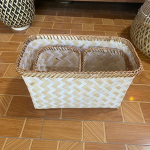 Panier en bambou tissé artisanal de Style traditionnel peint petite poignée pour les fêtes de pique-nique de chasse aux oeufs de Pâques décorations d'anniversaire - Product Image 1