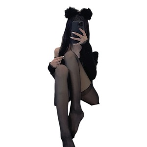 Collants noirs fins anti-accroc pour femmes, entrejambe ouvert, transparents, sexy, style JK, ensemble de 3 pièces, tout inclus - Product Image 5