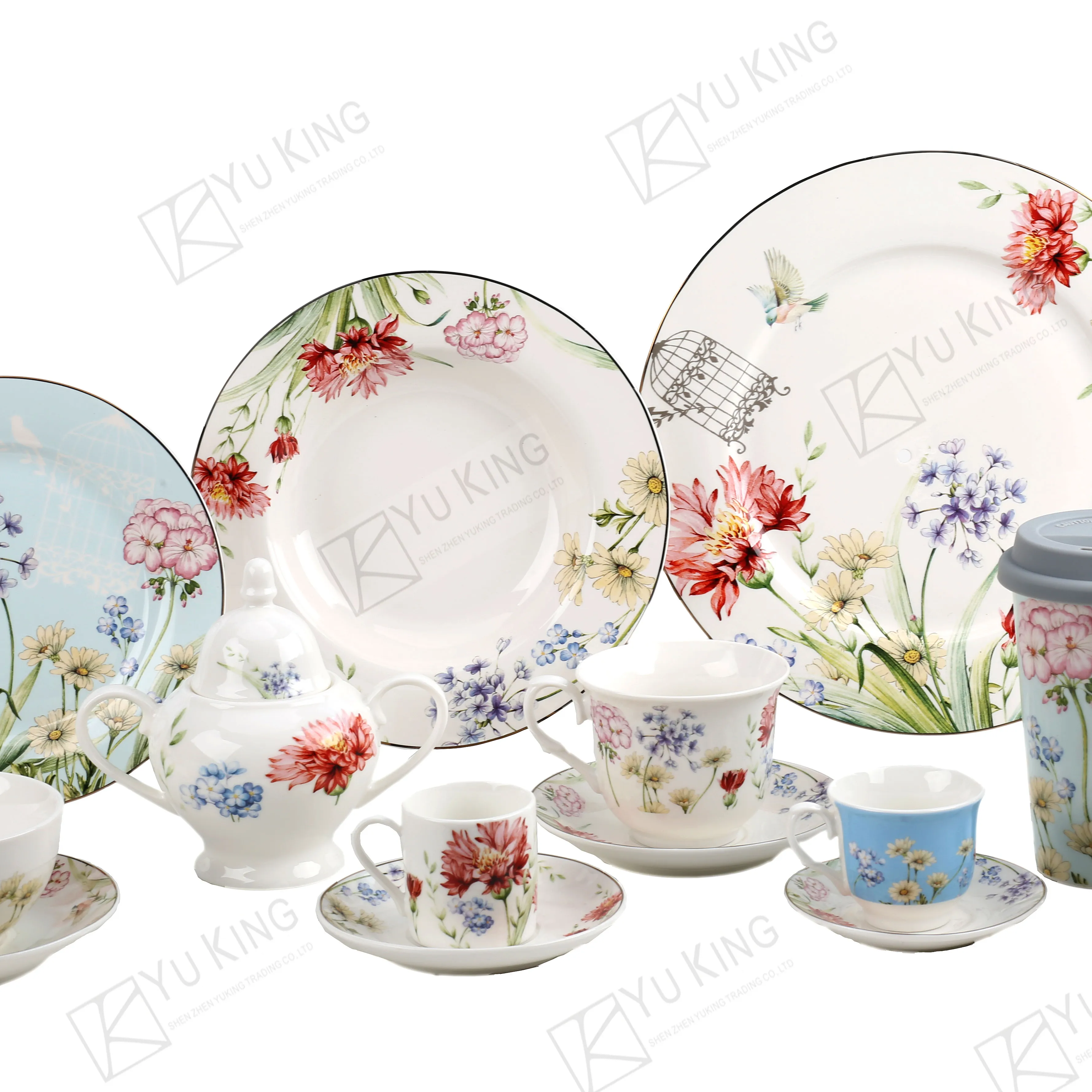 Keramik Piring Makan Porselen Peralatan Makan Set Tulang Baru Cina Ruang Tamu Peralatan Makan Pola Tanaman Bunga Desain