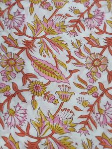 ผ้าฝ้ายแคมบริกพิมพ์ลายด้วยมือ ลายดอกไม้สีส้ม ขายเป็นหลา สำหรับตัดเย็บเสื้อผ้าและงานฝีมือ - Product Image 2