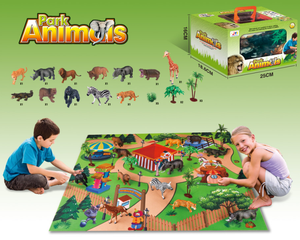 Set da Gioco con Figurine di Animali, Tappetino Attività e Alberi, 24 Pezzi Realistici di Grandi Animali in Plastica, Set Gioco Giungla e <span class=keywords><strong>Zoo</strong></span> Selvaggio - Product Image 4