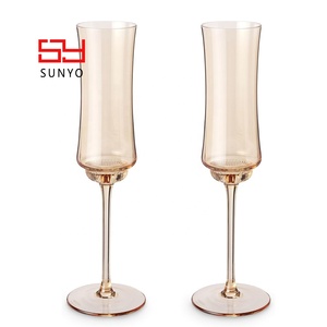 Ensemble de 2 gobelets à boire teintés de couleur ambre solide personnalisés à la main Prosecco <span class=keywords><strong>ou</strong></span> flûtes à <span class=keywords><strong>champagne</strong></span> tulipe pétillante - Product Image 1