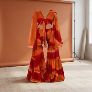Printed Boho Chiffon 2-Piece Crop <b>Top</b> and Skirt Set V-Neck Flow Maxi Breathable for Outfit Summer Women - Product Image 3