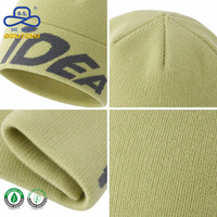 Bonnet côtelé fin certifié OCS biologique, avec impression de texte, revers plié, lettres décoratives, en peluche, confortable pour le froid, marque privée, fabricant en stock