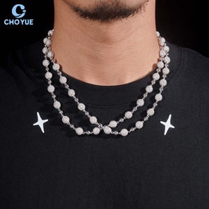Cadena de Eslabones Cubanos de Plata 925 Sólida con Cuentas de 8mm y Moissanita, Chapada en Rodio, Joyería Hip Hop Iced Out - Product Image 4