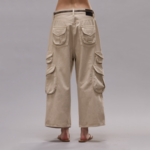 Pantalones <span class=keywords><strong>Cargo</strong></span> Anchos <span class=keywords><strong>Beige</strong></span> Personalizables, Pantalones Vaqueros Holgados de Cintura Baja con Múltiples Bolsillos para <span class=keywords><strong>Mujer</strong></span>, Ropa Urbana - Product Image 5