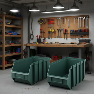 TTAKE Combo Box Container Tool <b>Storage</b> <b>Bin</b> 2 Pack Green <b>Plastic</b> Organizer <b>for</b> Workshop Garage Use - Product Image 3