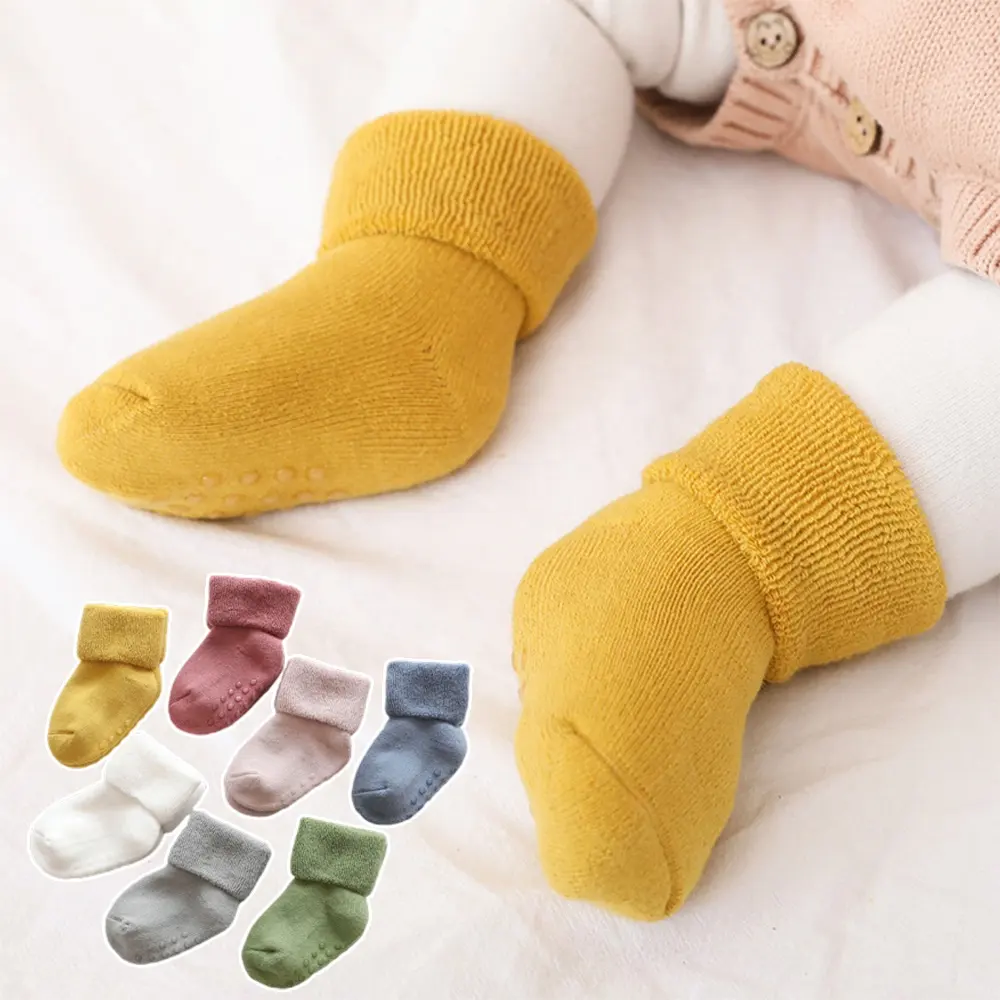 New thickened baby socks with non slip soles for autumn and winter These mid calf socks are perfect for newborns and children