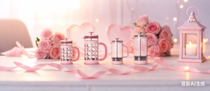 Coffret cafetière à piston 350 ml / 1000 ml pour la Saint-Valentin, avec tasses en verre rose – Cadeau romantique pour les couples - Product Image 2