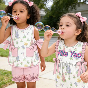 Boutique Baby Mädchen Sommer-Overall mit Blumenmuster Kleinkind Mädchen Rüschen-Romper Passendes Set mit Seitenschleife Schürze und Bloomer 2026 - Product Image 2