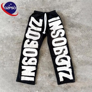 QZFSO Joggers coton polaire pantalon hommes brodé Jogging blanc surdimensionné français éponge bouffée impression piste hommes pantalons de survêtement - Product Image 1