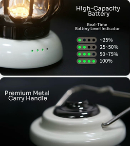 Lanterne de camping rétro vintage RJ Wholesale, étanche IPX4, rechargeable par Type-C, LED à intensité variable, ABS+Métal, garantie 1 an, CE/FCC - Product Image 5