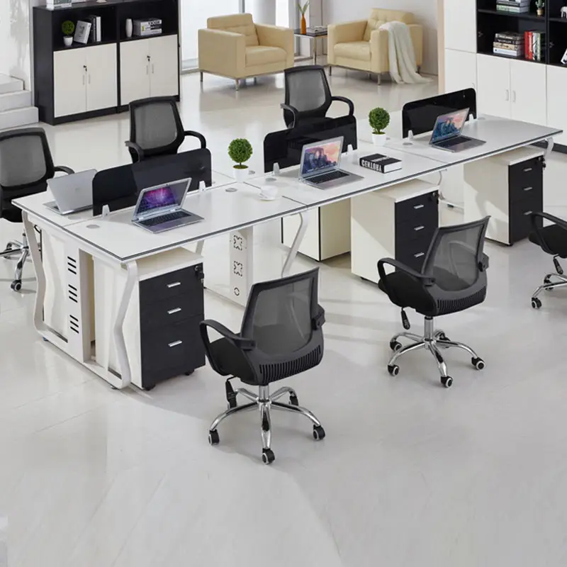 Meubles commerciaux au design moderne cloisons de poste de travail informatique chaises et tables de bureau pour 6 personnes