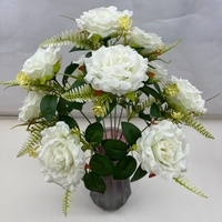 Grand bouquet de roses artificielles en soie avec herbe de fougère pour la décoration de la maison, des vases, des tables de mariage et des arrangements floraux