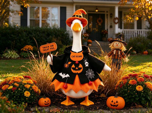 Winter Halloween <b>Witch</b> Goose Print Costume Set Pumpkin Bat Outfit Hat Cape Skirt Trick Treat <b>Sign</b> Statue Yard Garden Decor - Product Image 6