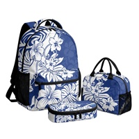 Sac à dos unisexe tendance en polyester doux, imperméable et antivol, motif géométrique polynésien Elei (lot de 3 pièces) avec fermeture éclair