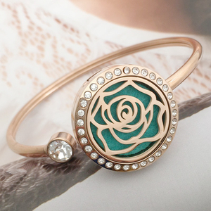 Wholesale Rose Gold Flower Design Aromatherapy Diffuser Jewelry Stainless Steel Aroma Essential Oil Diffuser <b>Bangle</b> - Product Image 2