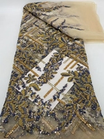Le nouveau tissu brodé de sequins floraux 2026 est adapté aux robes de mariée, tissu luxueux et résistant avec des perles