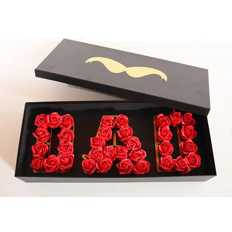 กล่องของขวัญวันพ่อบรรจุภัณฑ์ดอกไม้หัวใจรักกล่องของขวัญดอกไม้สี่เหลี่ยมกล่องของขวัญภาษาน้ำผึ้งพ่อ