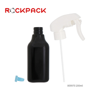 Bouteille pulvérisateur à gâchette en plastique PET noire de 200 ml, forme carrée, bouteille pulvérisateur à brume