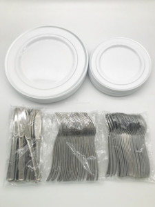 Ensemble d'<span class=keywords><strong>assiettes</strong></span> à dîner <span class=keywords><strong>jetables</strong></span>, <span class=keywords><strong>100</strong></span> pièces, 10.25 pouces, vaisselle en <span class=keywords><strong>plastique</strong></span>, couleur argent/or Rose/or - Product Image 6