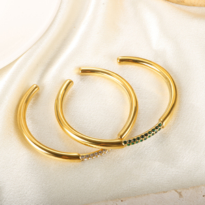 <span class=keywords><strong>Bracelet</strong></span> manchette incrusté de strass vert Simple <span class=keywords><strong>Bracelet</strong></span> étanche en acier inoxydable plaqué <span class=keywords><strong>or</strong></span> <span class=keywords><strong>18</strong></span> <span class=keywords><strong>carats</strong></span> pour femmes bijoux - Product Image 5