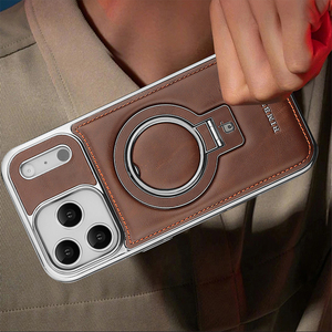 Hot Electroplating Magnetic PU Leather <b>Phone</b> Case for iPhone 17 16 15 14 Pro Max 17 Air With Hidden Ring Stand Shockproof Cover - Product Image 4