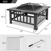 Brasero d'extérieur classique en fer, table carrée de 32 pouces pour brûler du bois avec foyer et couvercle en maille