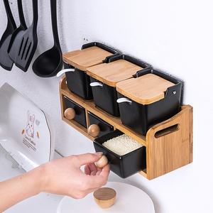 Tarros de cerámica cuadrados para condimentos, creativo, de madera de bambú, conjunto para el hogar, venta directa de fábrica - Product Image 5