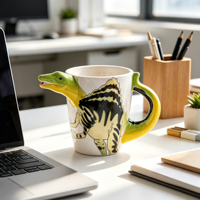Tasse à thé en céramique sculptée en 3D en forme de dinosaure Spinosaurus, peinte à la main, cadeau unique pour les garçons et les fans de dinosaures