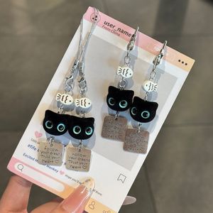Lindo Colgante de Gato Negro Flocado con Cuentas de Pez y Frase Inspiradora, Accesorio para Llavero, Ideal para Amantes de los Gatos - Product Image 1