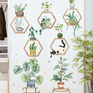 Boreal stile europeo verde foglia in vaso adesivi murali decorazione armadio adesivo <span class=keywords><strong>per</strong></span> cucina - Product Image 5