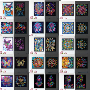 Homfun — peinture diamant avec éclairage lumineux de nuit, broderie complète 5D, pour le salon, bricolage - Product Image 2