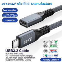 Cable de Extensión USB 3.2 ULT-unite de 100W, 1.5m (4.92 pies), Tipo C Macho a Hembra, Transferencia de Datos 4K 60HZ 20Gbps para Portátil