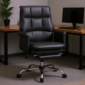 Pu Executive <b>Desk</b> <b>Chair</b> Stainless Steel Frame Adjustable Height Swivel Reclining Office <b>Chair</b> <b>Black</b> - Product Image 2