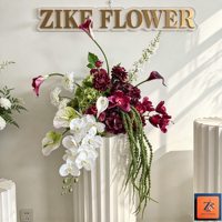 Arrangement floral artificiel en soie, Lys Calla Bourgogne Effet Naturel, pour décoration de pilier floral et allée de mariage