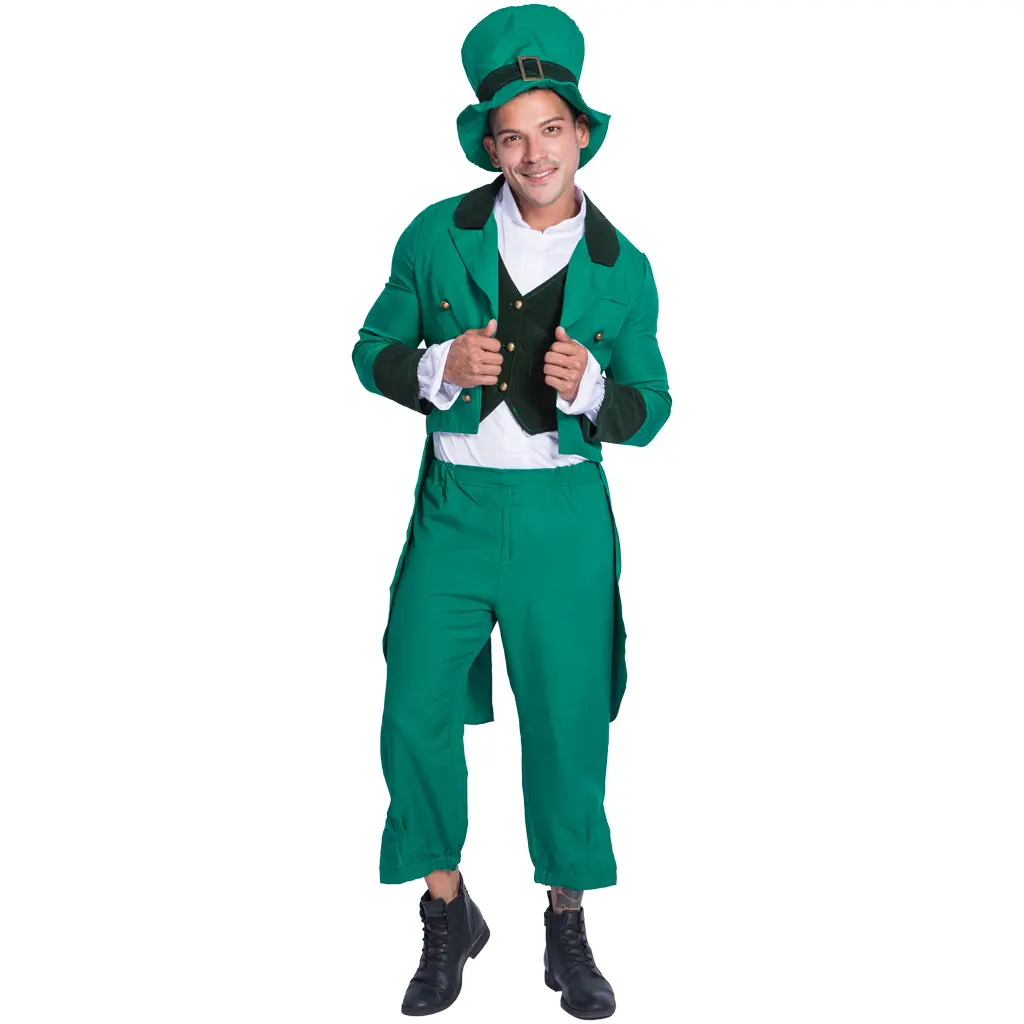 Adult Men's St. Patrick's Day Costume Polyester Green Hat Ireland Parade Cosplay Carnival Fancy Party Dress