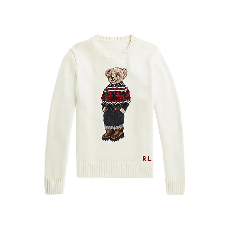 FYB Custom Knitting Winter Women's Long Sleeve Pullover Knitted Sweater Designer Luxury Embroidery Bear Sweater