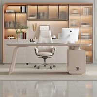 Bureau d'ordinateur moderne pour manager avec plateau en pierre frittée, table de direction de luxe pour PDG, mobilier de bureau