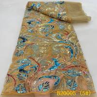 Tissu en dentelle écologique fait main avec perles et sequins brodés pour garniture de vêtement