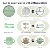 Ensemble de vaisselle pour bébé en silicone personnalisé : couvercle de bol d'alimentation, bavoir, assiette à compartiments avec ventouse