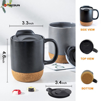 Tasse à café en céramique avec logo personnalisé, 12, 15, 16 oz, finition mate grise et noire, base en liège et couvercle anti-éclaboussures